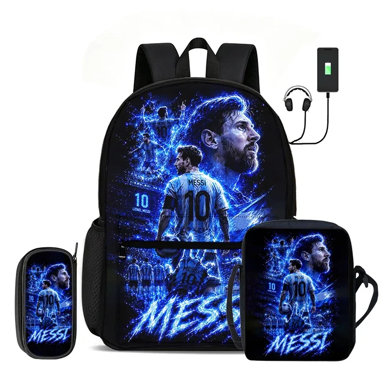 sac dos nylon motif messi bleu rouge jaune sport enfant compartiment informatique bandoulière arquée fermeture éclair