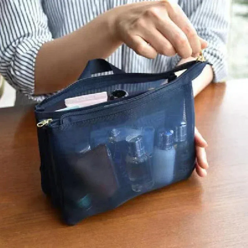 sac de rangement de lavage à glissière de voyage à trois couches, étui en maille, fourre-tout, sacs à cosmétiques, transparent, rouge à lèvres, toilette, trousse de maquillage