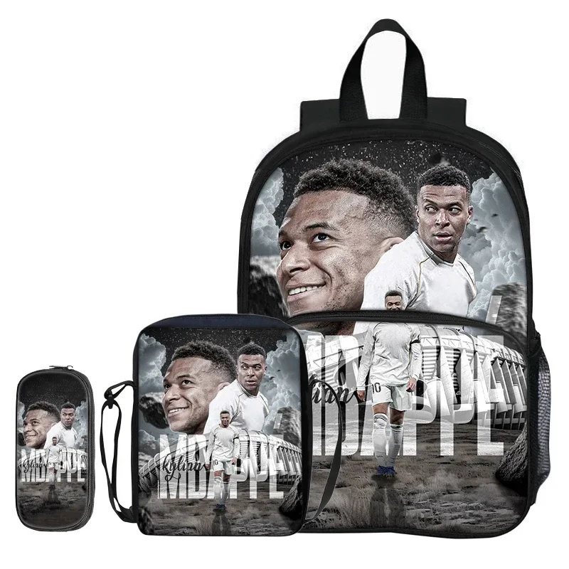sac à dos pour enfants, sacs à bandoulière, trousse à crayons m-mbappe, ensemble de 3 pièces avec poche avant, sac à dos de star du football