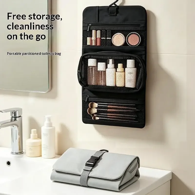 sac de toilette pliable et détachable, grande capacité avec crochet, sac de rangement pour articles de toilette pour hommes en voyage d'affaires, sac de cosmétiques de voyage pour femmes