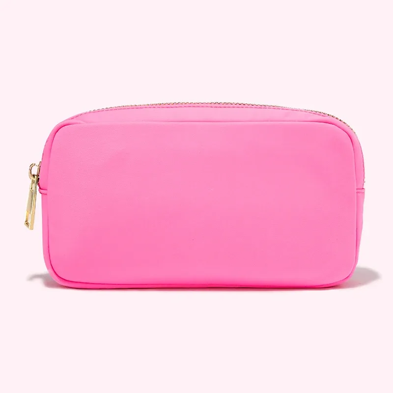 pochette de maquillage personnalisée en nylon rose, imperméable, pour femmes et filles, sac de voyage pour maquillage, organisateur de couleur bonbon, grande capacité
