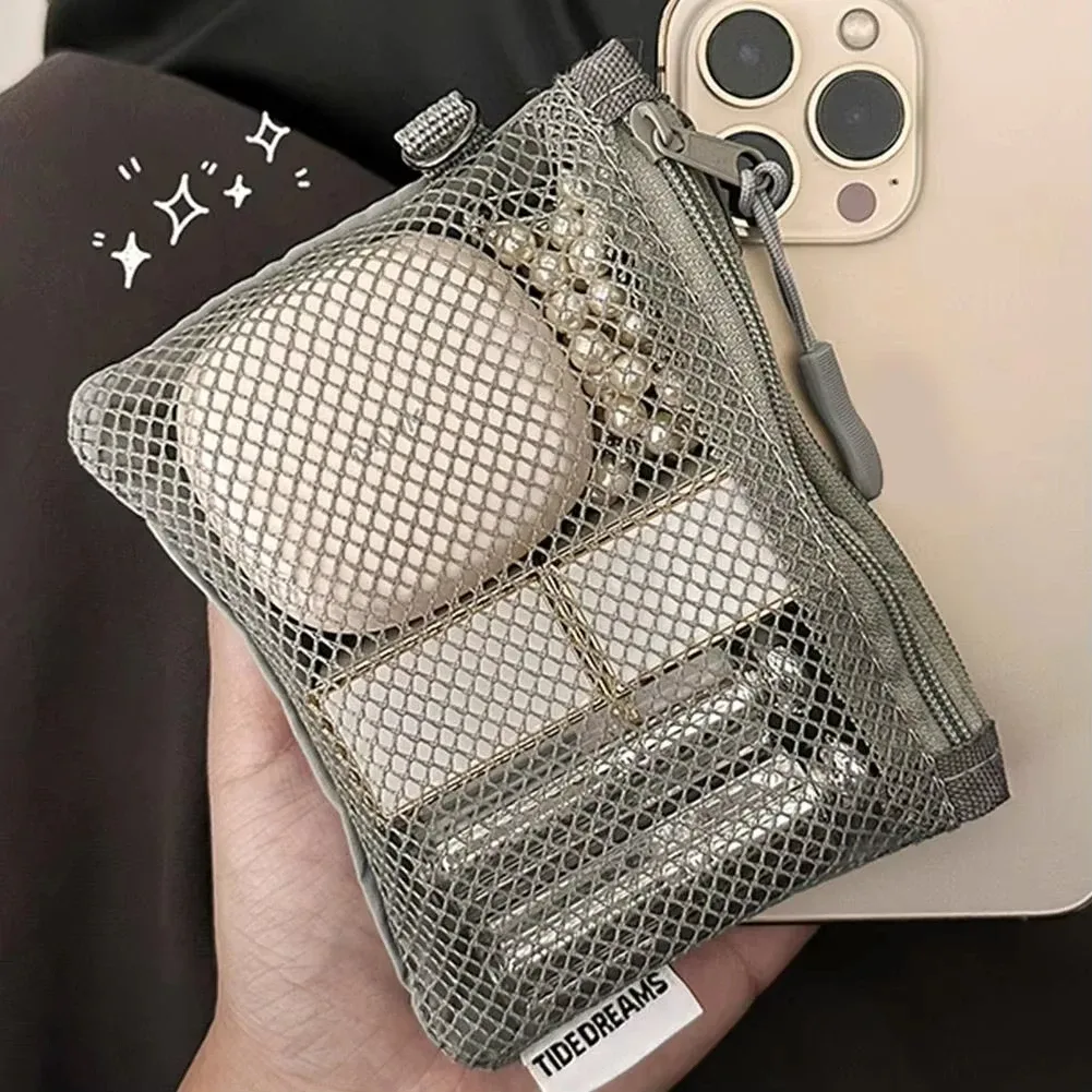 sacs de rangement en maille double couche, trousse de maquillage de voyage portable avec fermeture éclair, mini organisateur de cosmétiques et articles de toilette, sac simple pour papeterie