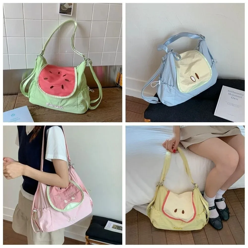 sac à dos en nylon couleur dopamine, mignon, fruits, style coréen, grande capacité, sac messager en tissu, sac de livre léger créatif, voyage