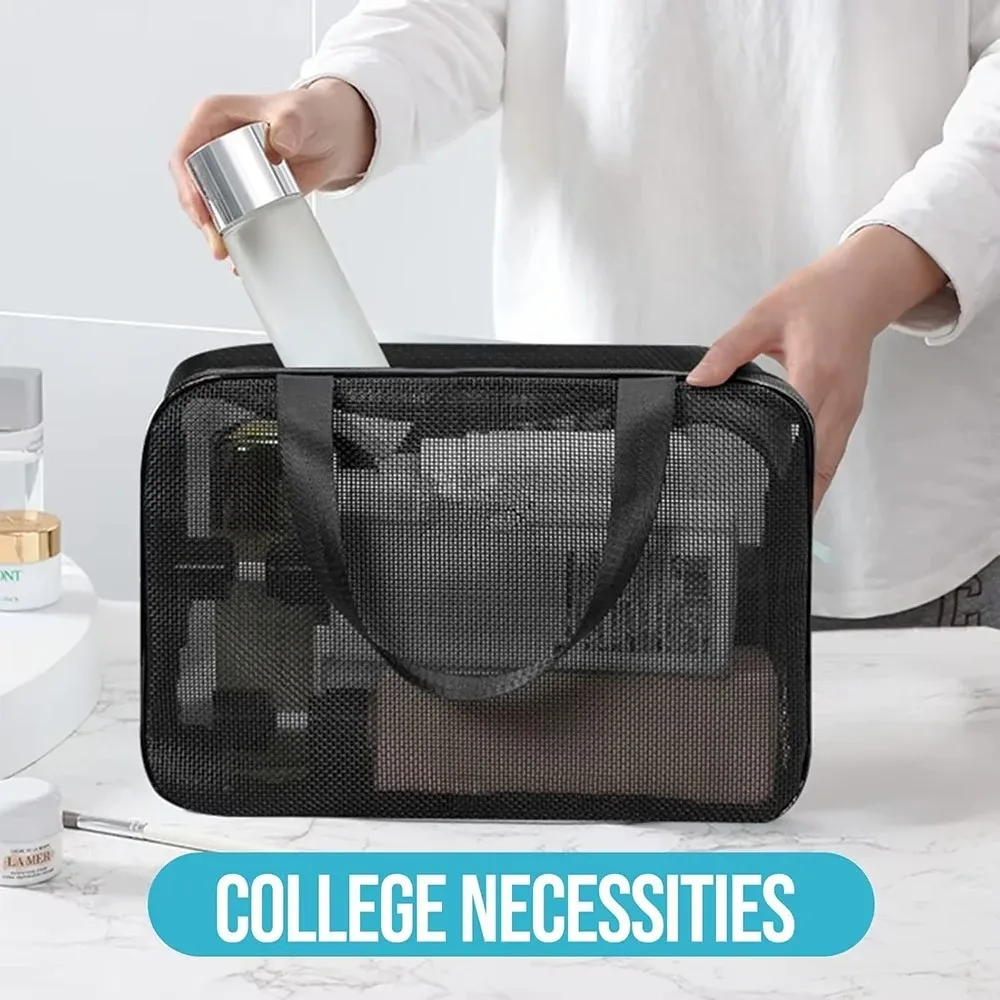 sac de douche en maille, grande capacité, organisateur de toilette pour voyage, sac suspendu à séchage rapide avec fermeture éclair pour cosmétiques et gym