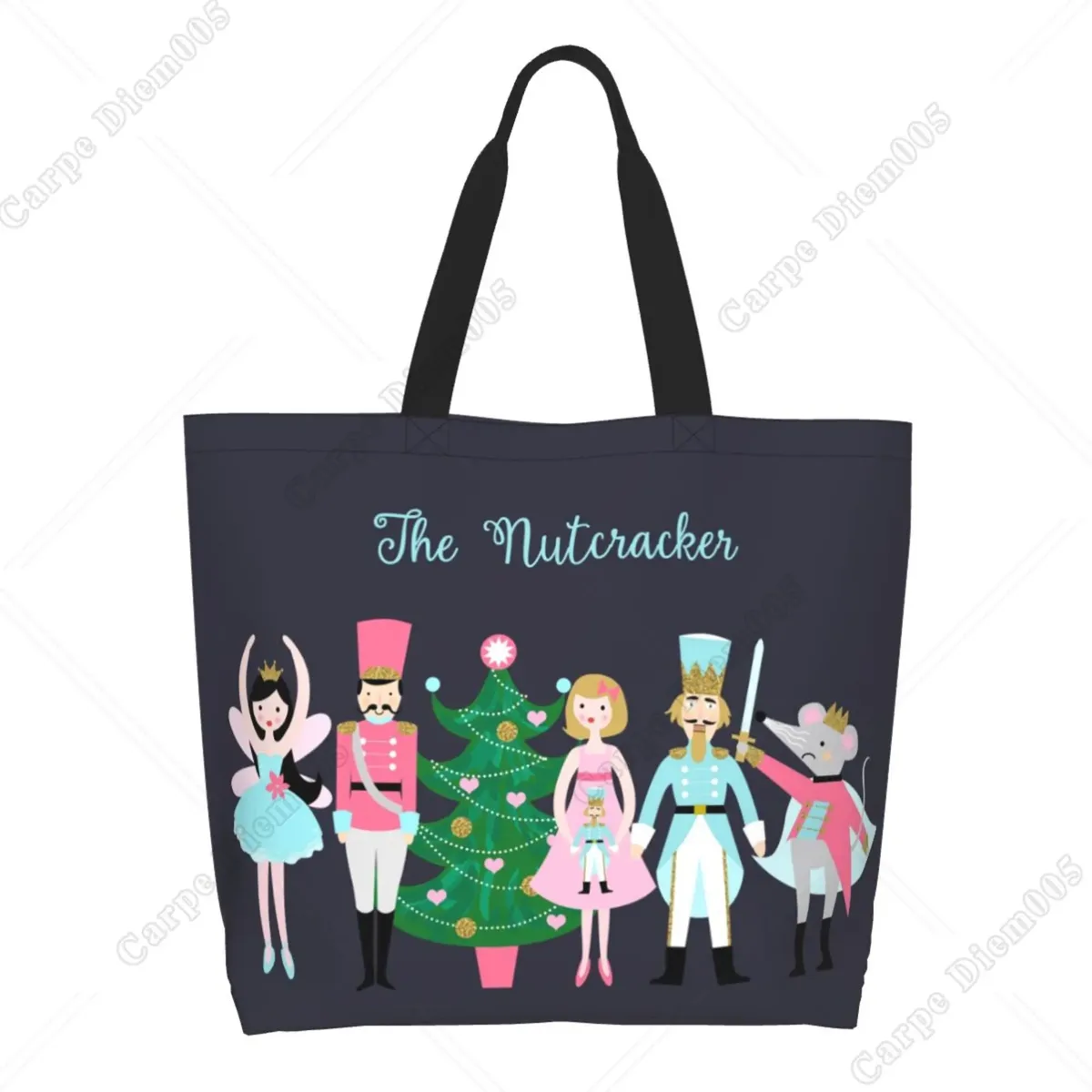 sac fourre-tout réutilisable pour femme, sac à main casse-noisette, sac à provisions, cadeau de travail, arbre de noël, marine, initié