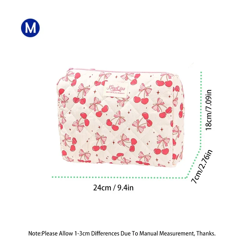 trousse polyester fleur cerises rubans rose fond blanc fermeture éclair voyage maquillage cosmétiques femme