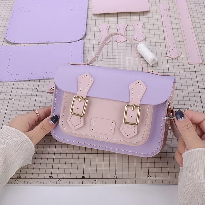 sac cambridge en cuir pu personnalisé, bricolage, couture à la main pour femmes, sac à bandoulière, kit semi-fini coloré