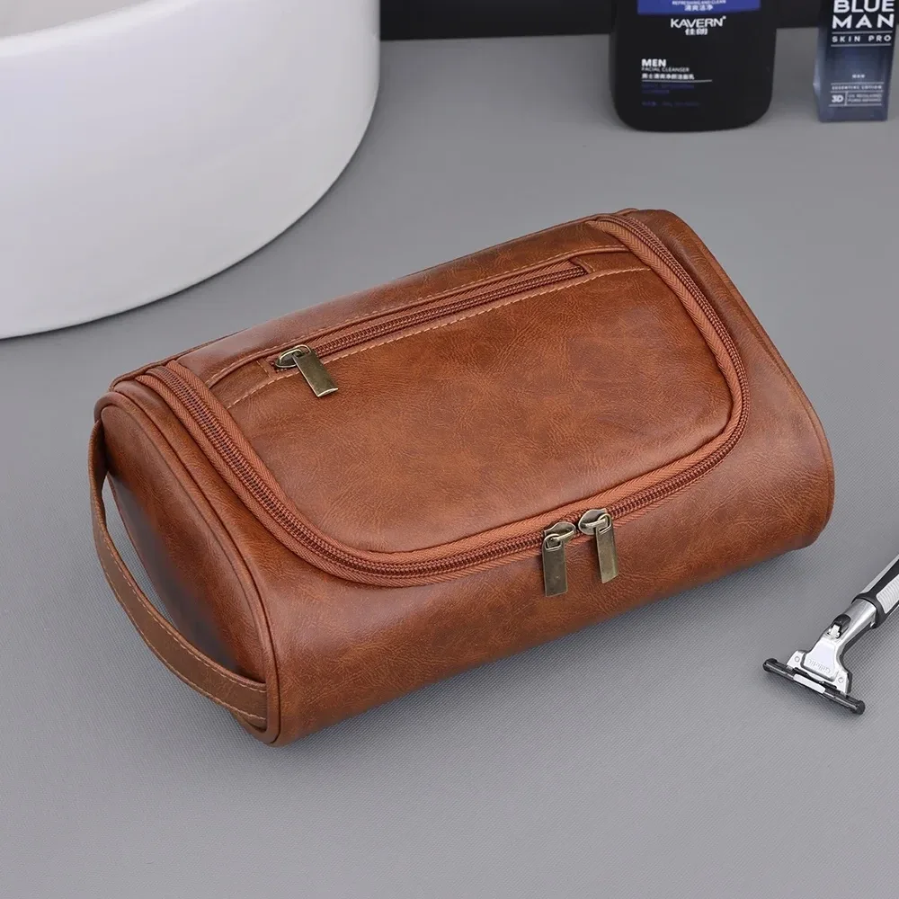 trousse de toilette de voyage de haute qualité pour femmes et hommes, sacs à cosmétiques rétro en cuir pu, trousse de maquillage de voyage étanche