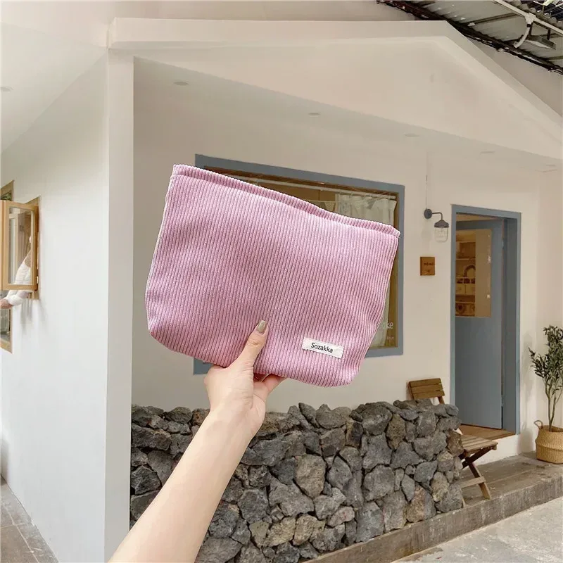grand sac à cosmétiques en tissu velours côtelé pour femmes, pochette de maquillage pour filles, sac de voyage à main, étuis de rangement de rouge à lèvres, pochette à fermeture éclair pour téléphone