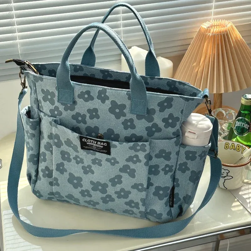 sac fourre-tout au design floral 3d, fermeture éclair épaisse, sac en toile multifonctionnel, sac à main d'ordinateur pour étudiant, sac d'école à bandoulière