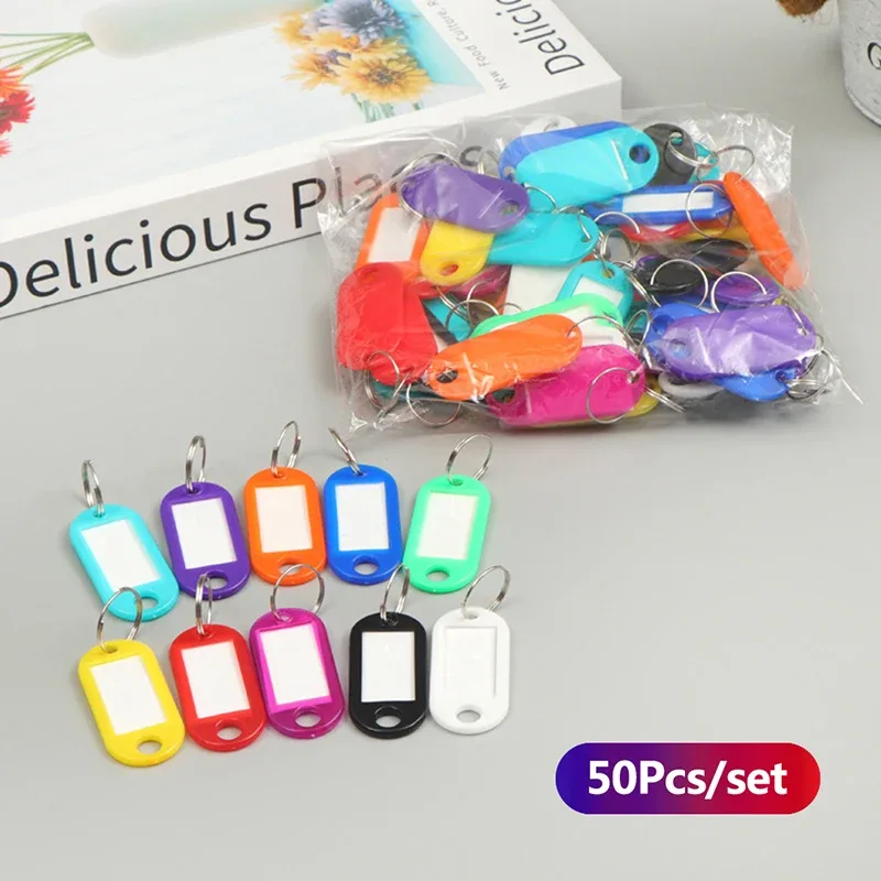porte-clés coloré, étiquette de clé, identification, nom, adresse de salle, marqueur de numéro tel, étiquette de bagage avec anneau fendu, 50 pièces
