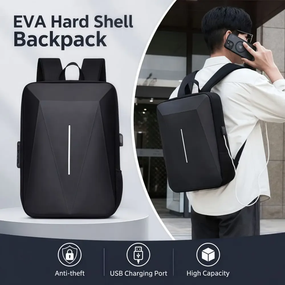 sac à dos antivol à coque rigide, grande capacité, polyvalent, décontracté, en eva, étanche, avec port de charge usb, sac d'ordinateur pour affaires