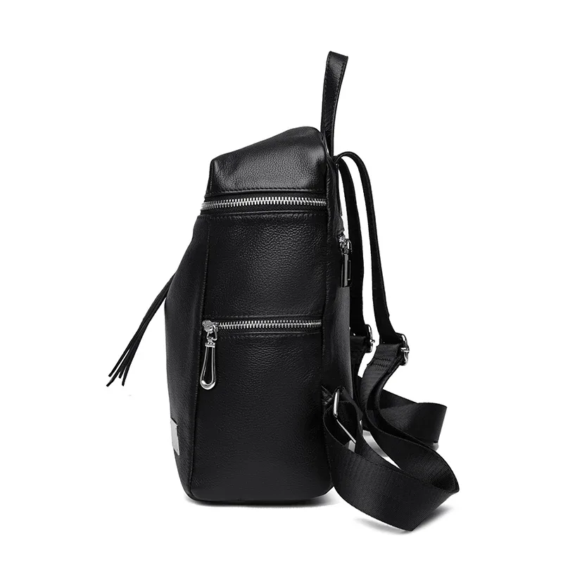 sac à dos noir en cuir véritable, sac pour femme en cuir de vache de style simple, sac à bandoulière simple et double, sac de travail et de shopping