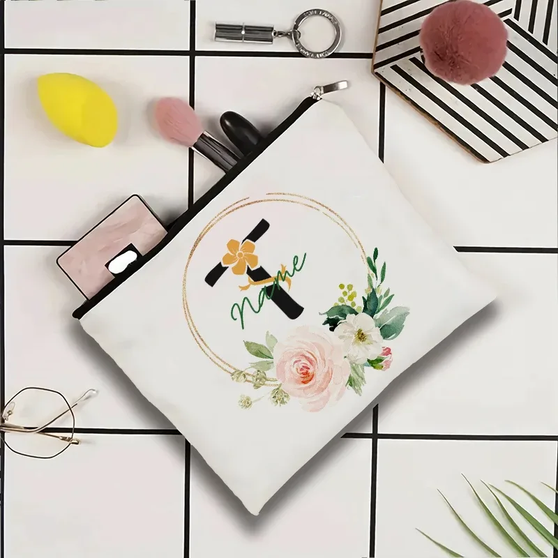 pochette à cosmétiques personnalisable avec nom, pochette à cosmétiques pour fête, pochette à cosmétiques de voyage, sac de maquillage pour mariage, organisateur avec doublure intérieure en toile pour femme