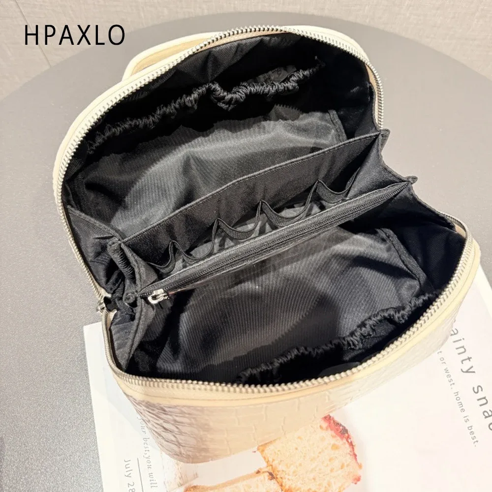 nouvelle trousse de maquillage premium pour femme en cuir véritable, organisateur cosmétique de voyage, couleur himalaya, motif crocodile embossé