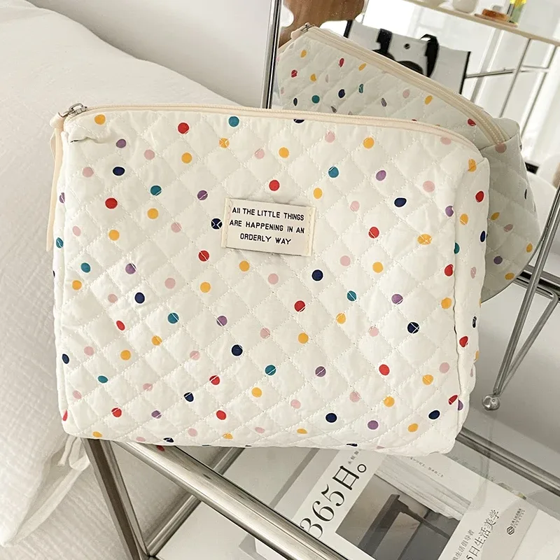 sac de rangement de maquillage pour femmes, fourre-tout à points colorés, organisateur de voyage portable, sac matelassé pour cosmétiques, pochette pour dames pour rouges à lèvres