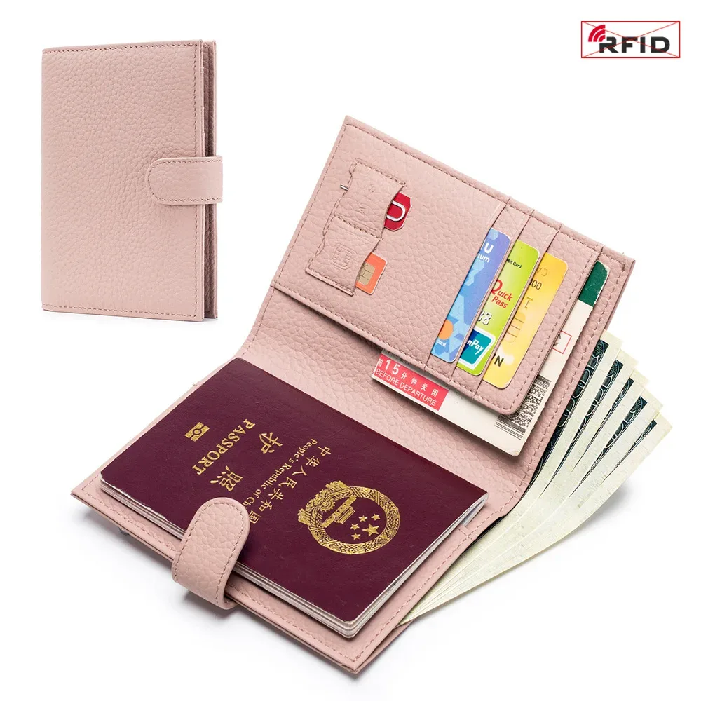 porte-passeport en cuir de vache véritable pour hommes et femmes, portefeuille de voyage avec poche zippée, porte-cartes, portefeuille à deux volets à blocage rfid