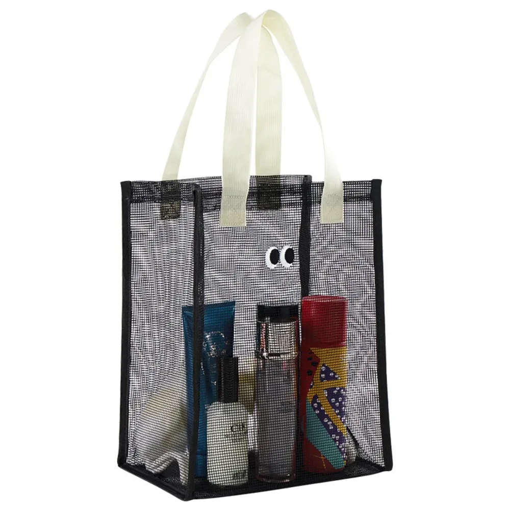 sac de plage en maille à grands yeux de dessin animé, sac de voyage multifonctionnel grande capacité, pochette cosmétique portable, trousse de toilette pour la natation