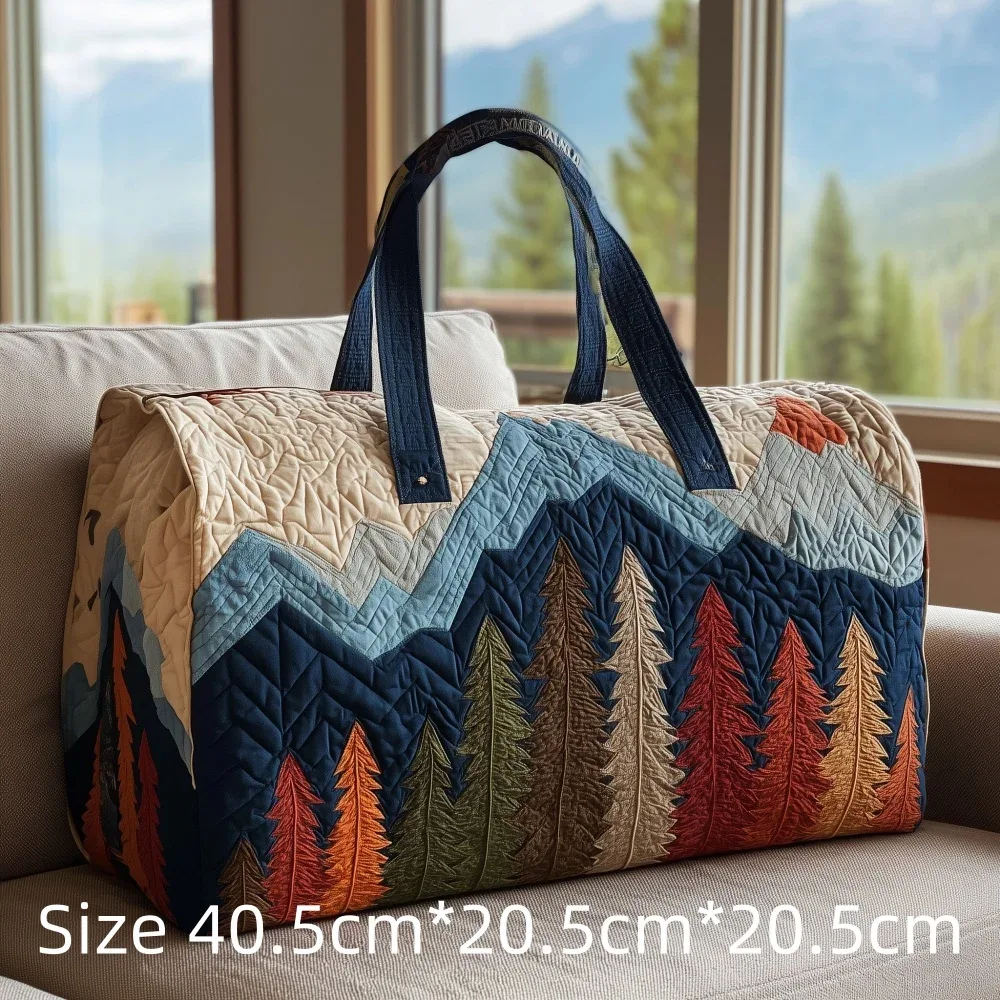 sac de voyage matelassé imprimé en 3d, fourre-tout de week-end, sac de sport, sac à main, motif cabane en montagne et forêt d'automne, paysage naturel vintage, pour femmes et hommes