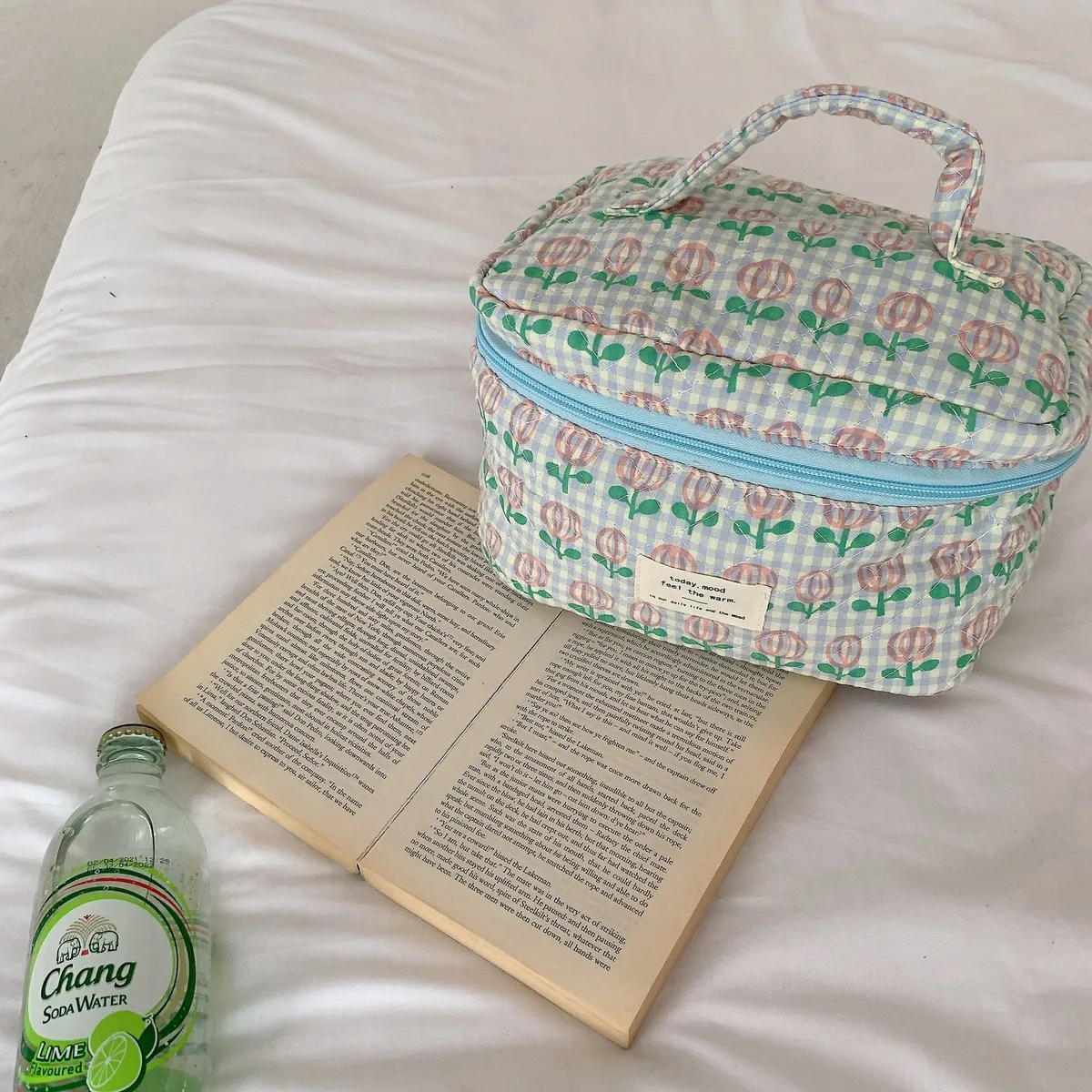sac de maquillage en coton matelassé pour femmes, mignon, organisateur de cosmétiques à fermeture éclair, pochette essentielle de voyage, sac à main en forme de boîte, trousse de toilette pour dames