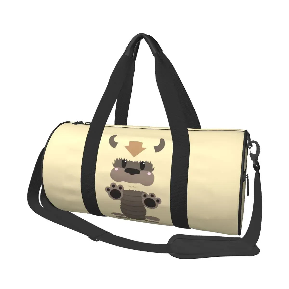 sac voyage polyester motif bœufs stylisés poignée amovible bande épaule usage week end sport cylindrique durabilité