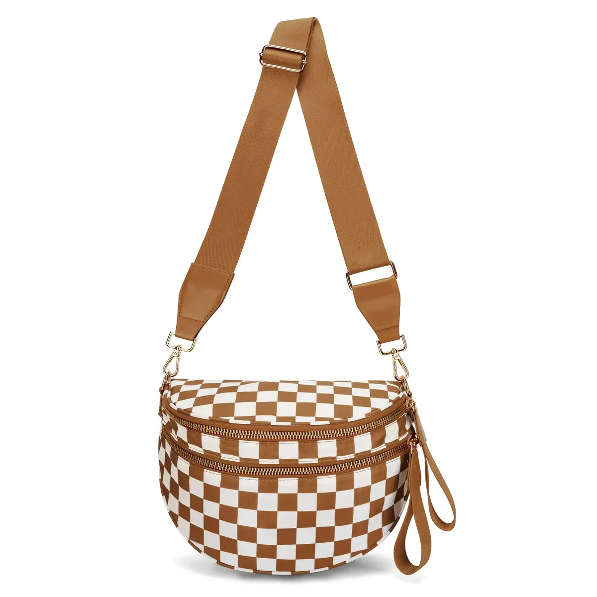 sac banane à carreaux pour femmes, sac banane décontracté, grande capacité, sangle réglable, sac à bandoulière simple pour maman, fourre-tout de voyage quotidien