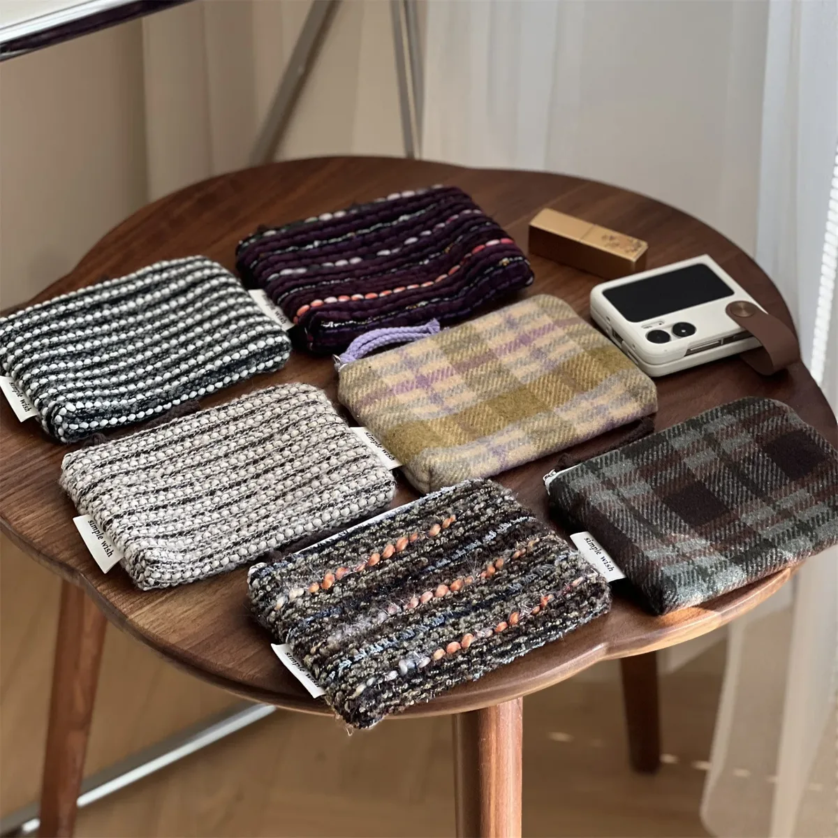 mini sac à cosmétiques rétro à carreaux et rayures, organisateur de maquillage, pochette à cosmétiques élégante, sac de rangement polyvalent d'hiver pour femmes
