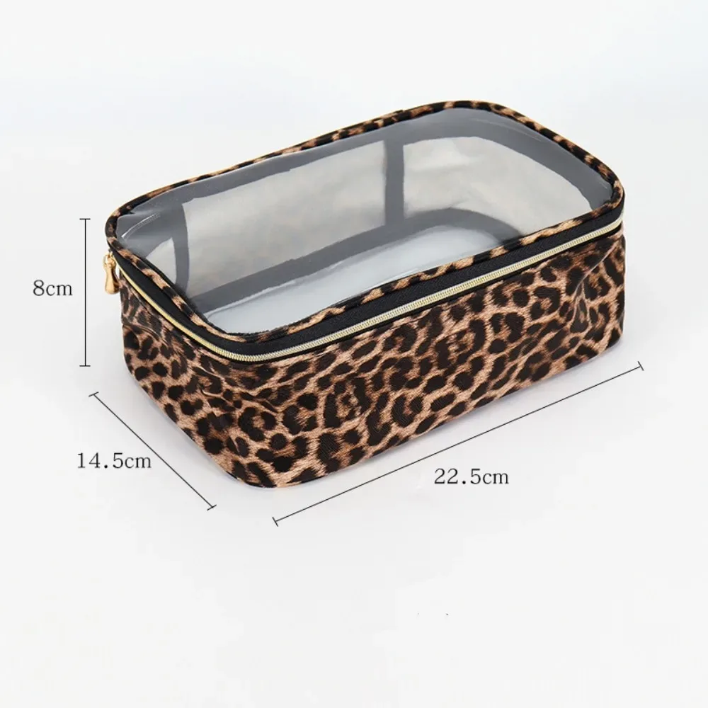nouveau sac de maquillage imprimé léopard, sac à cosmétiques de voyage transparent de grande capacité avec fermeture éclair, sac de rangement étanche
