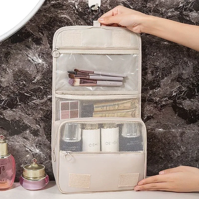 sac de maquillage de voyage, pochette de rangement de produits de toilette de grande capacité, organisateur de maquillage de voyage, sac de beauté étanche, sac de lavage de salle de bain