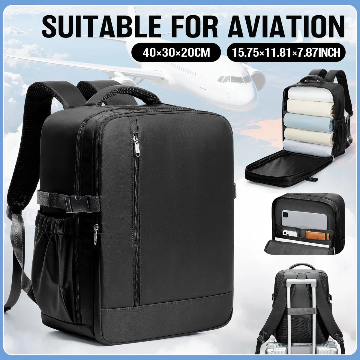 avion wizzair ryanair 40x30x20 sac à dos de voyage sac de cabine bagage à main sac à dos pour ordinateur portable sac à dos de direction d'affaires, sacs de voyage