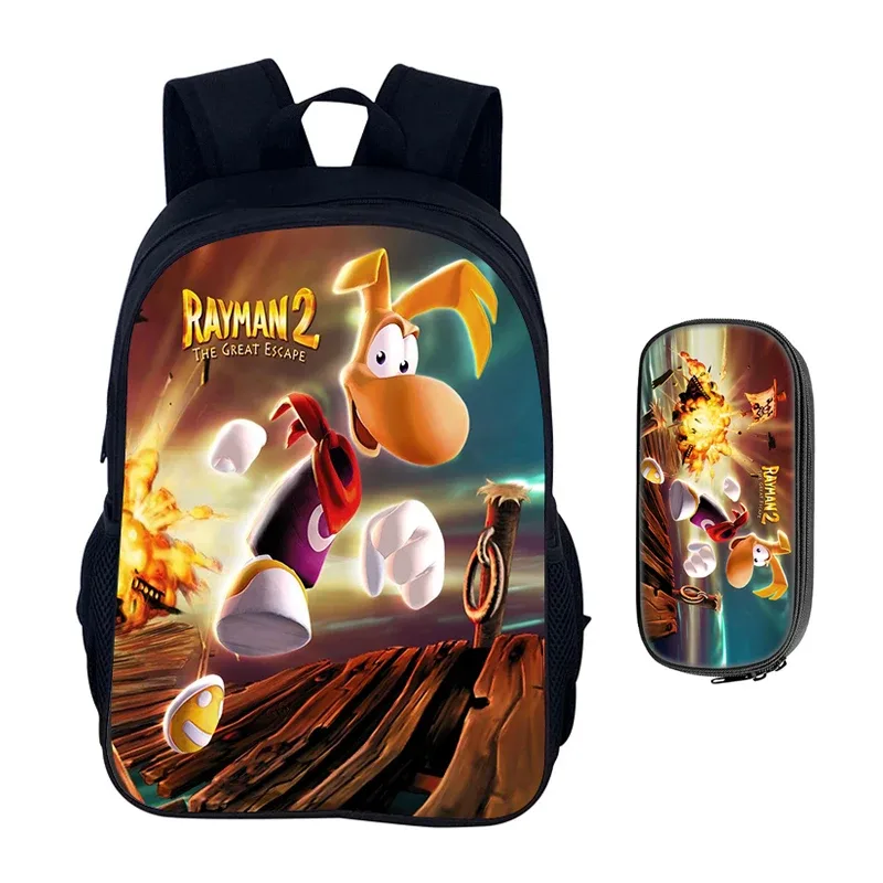 jeux de dessin animé rayman legends 2 pièces ensemble sac à dos cartable garçons filles camping sac à dos trousse à crayons sac à crayons boîte à crayons
