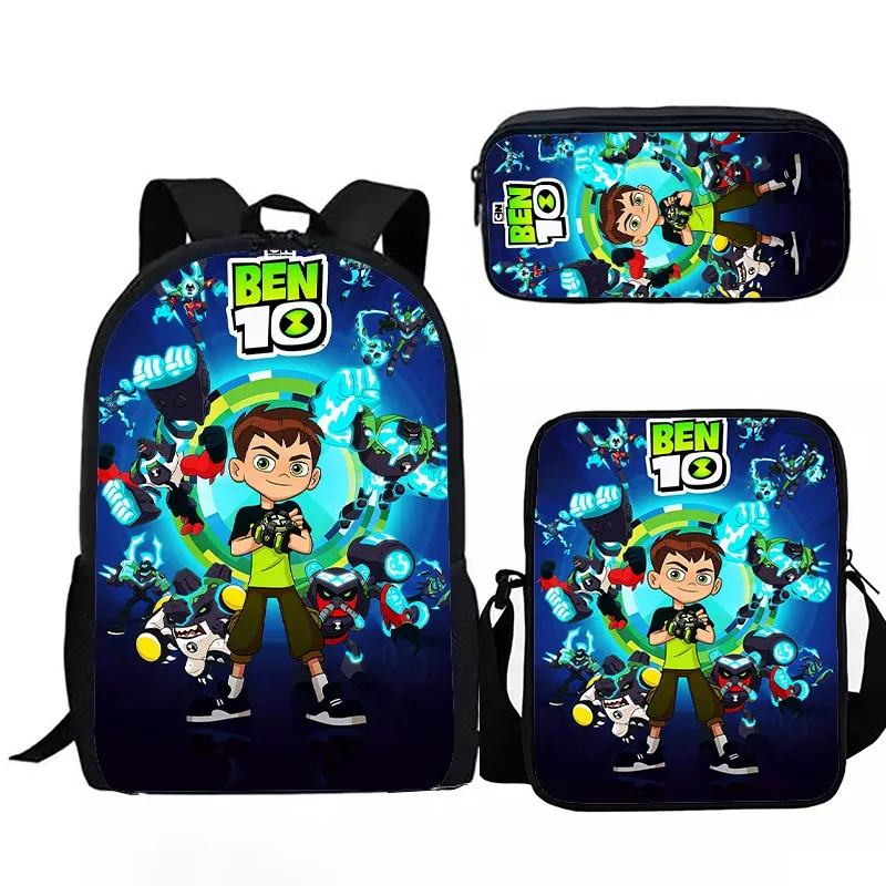 sacs de voyage pour étudiants, sac à dos pour ordinateur portable, sac à dos à imprimé 3d, trousse à crayons populaire, américains ben10, 3 pièces par ensemble