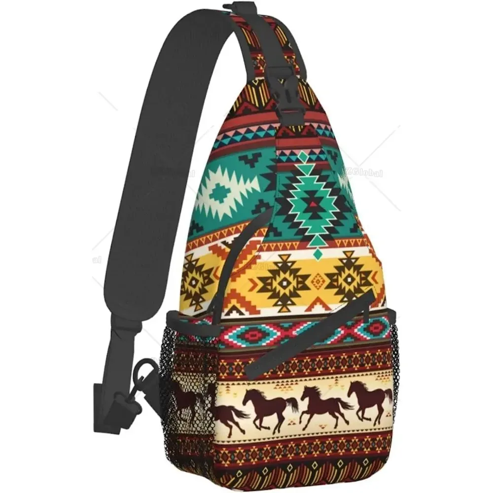 sacs de poitrine géométriques marron et noir pour femmes et hommes, sac à dos à bandoulière, sac à dos de voyage, sac de jour de randonnée, sac de sport initié décontracté