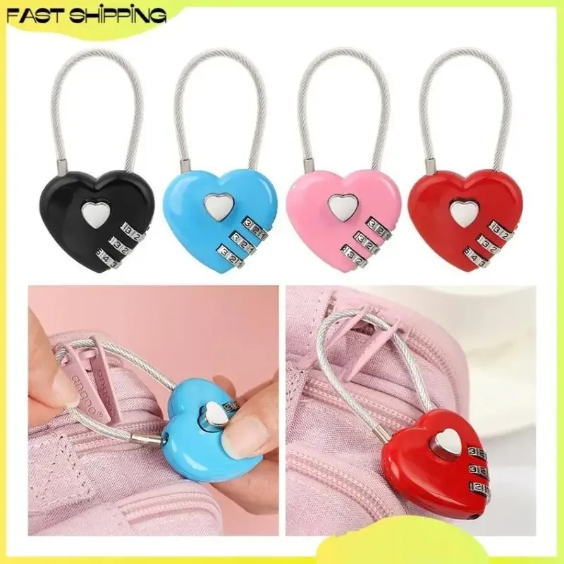 cadenas serrure tsa code trois chiffres forme coeur mettre plastique brillant noir bleu rose rouille resistant durable usage voyage