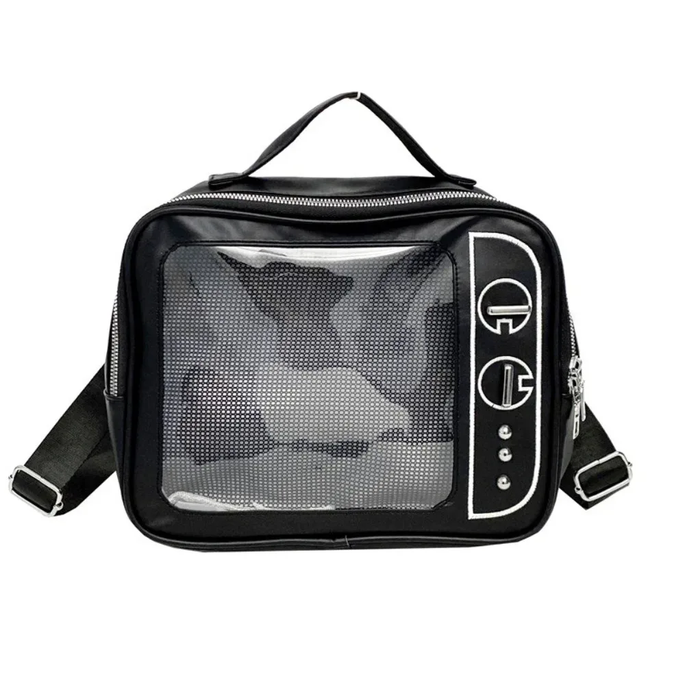 sac à dos tendance en pu style tv, léger, avec compartiment transparent, sac ita grande capacité, sac à bandoulière lolita