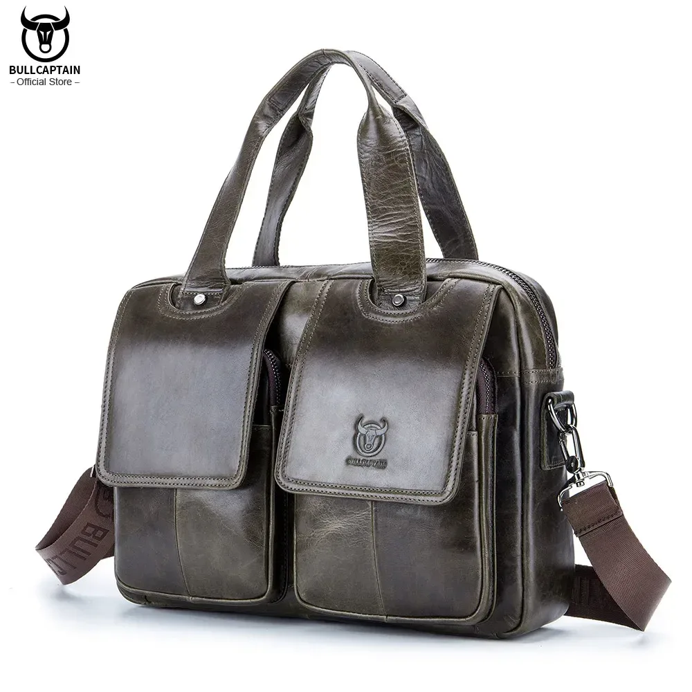bullcaptain hommes vrai mallette en cuir 14 pouces pochette pour ordinateur portable, décontracté épaule messenger sac fourre-tout, le travail de bureau, 042