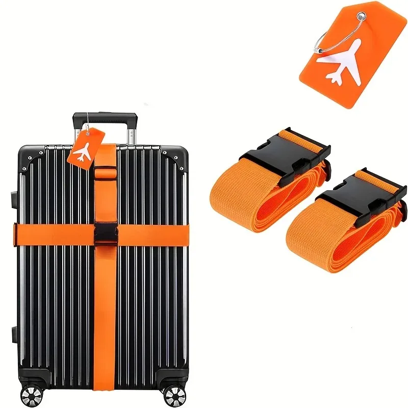 sangle bagage tissu couleur vibrante fixation orange noir voyage identification bagage belt boulon réglable prévention craquelures transport