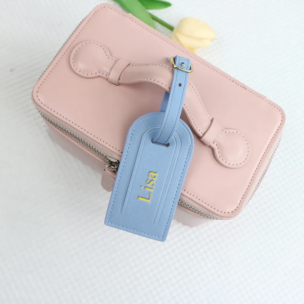 étiquette de bagage en cuir pu avec nom personnalisé, ensemble de sacs pour passeport, étiquette anti-damage pour sac, étiquette de bagage, étui pour carte d'identité