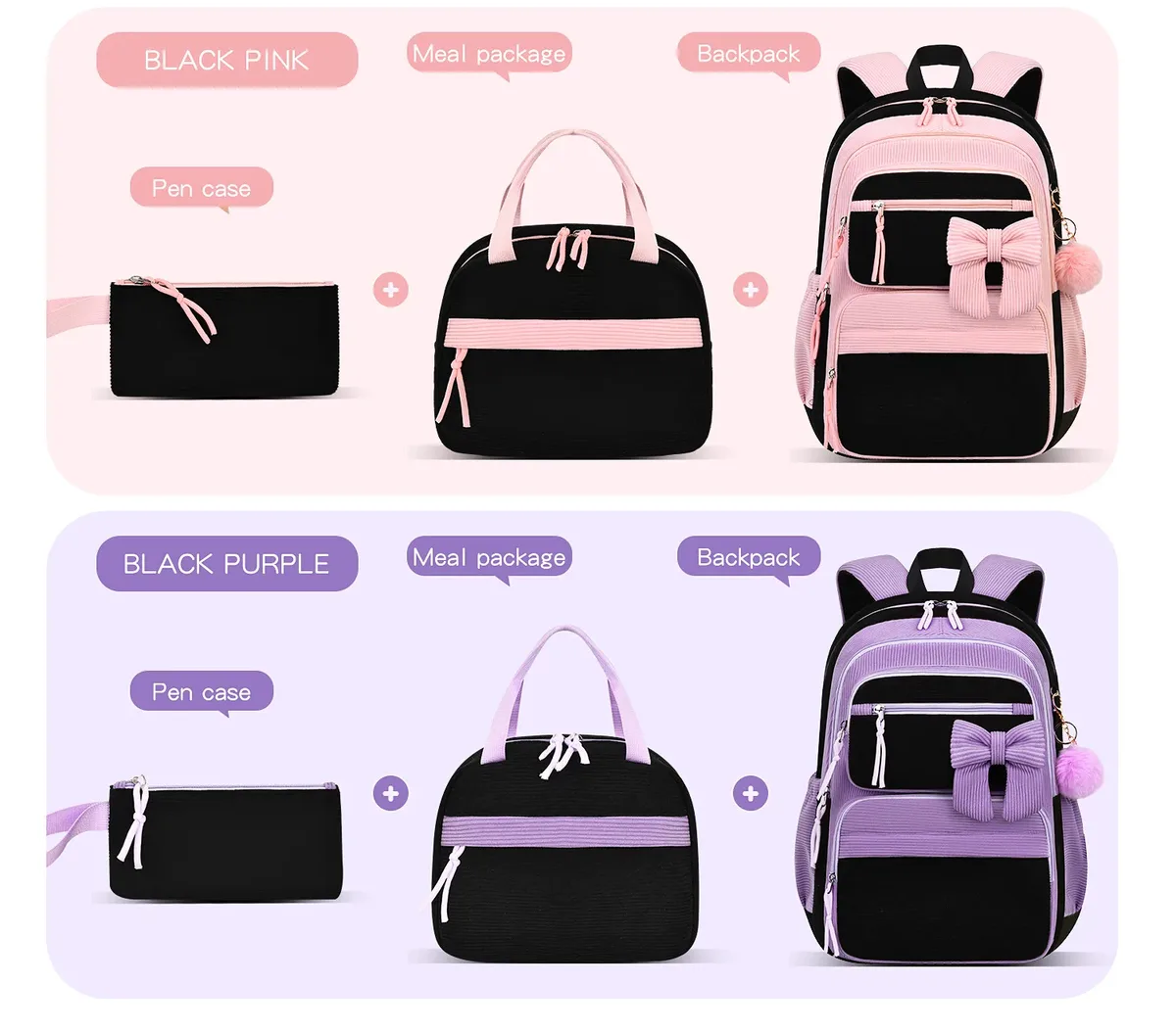 sac dos velours cotelé cerises beige grande capacité casual étudiant set trois pièces école voyage