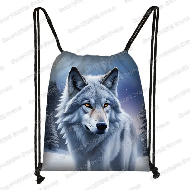 sac à dos loup hurlant sous le clair de lune et tigre coloré pour hommes et femmes, sacs à cordon de proximité en plein air, sacs de voyage pour étudiants