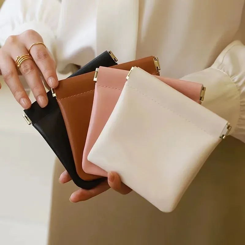 Mini sac de rangement de maquillage Simple en cuir PU pour femmes, petite pochette carrée pour cosmétiques, sacs de rangement portables pour clés de maquillage