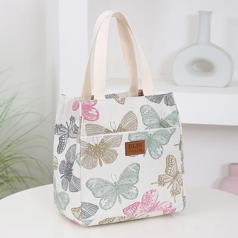 nouveau sac à main en toile imprimé de fleurs, sac de travail portable multi-poches avec fermeture éclair semi-fermée, sac de rangement quotidien, sac à bento.