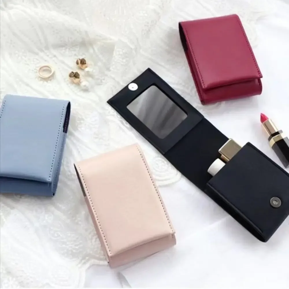 sac de rangement en pu pour rouge à lèvres et poudres, mini sac cosmétique avec miroir, trousse de maquillage portable pour femmes et filles