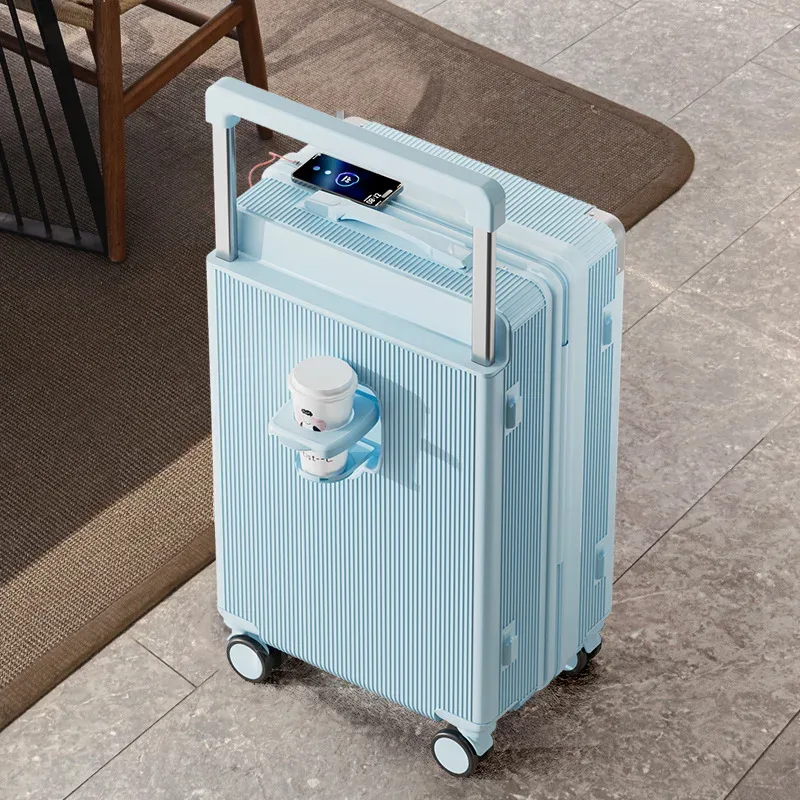 valise trolley large de 20/24/26 pouces avec roues silencieuses à frein, serrure à combinaison, boîte d'embarquement multifonctionnelle, grande capacité