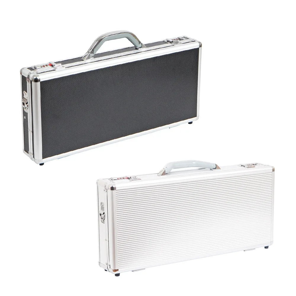 organisateur voyage aluminium noir motif carreaux poignée cadres durables protections chocs utilisation professionnelle cheveux couteaux compression