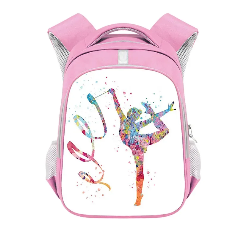 sac à dos imprimé de gymnastique rythmique pour filles, sac d'école de 13 à 16 pouces, sac de rangement de voyage de grande capacité, sac à dos d'athlète de danse