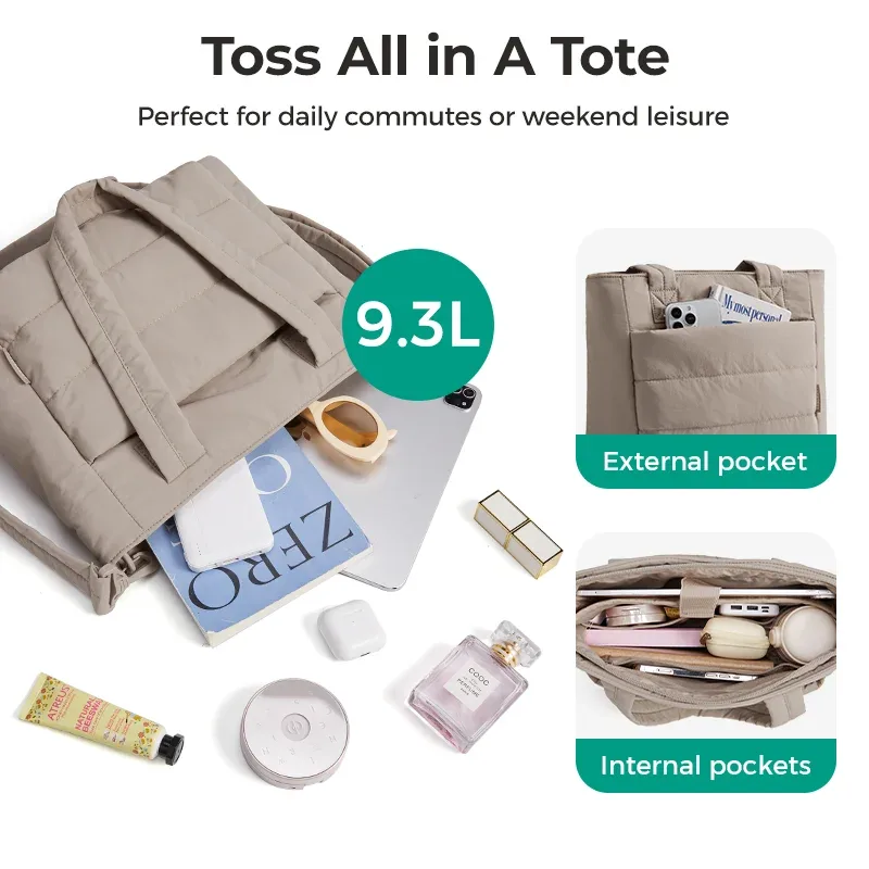 bagsmart sac fourre-tout rembourré pour femme, sac à bandoulière simple, grande capacité, sac à bandoulière pour étudiant, sac à main d'extérieur décontracté