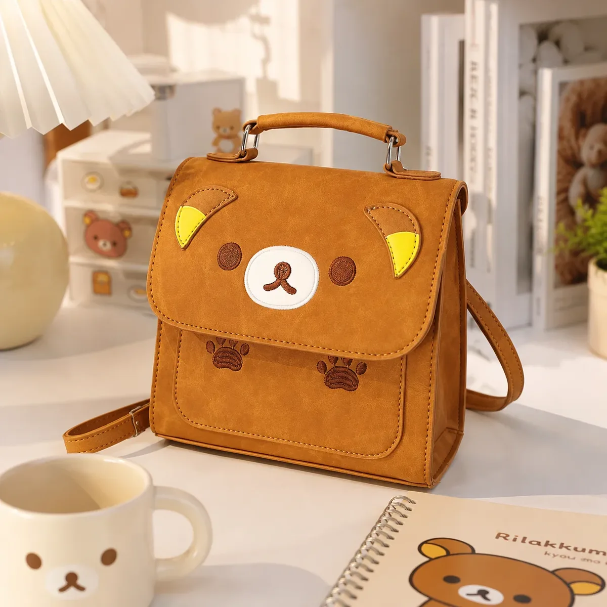 Sac à dos brodé Rilakkuma mignon, sac à main multi-usage, sac à bandoulière, sac décontracté pour tous les jours, cadeau pour femmes et filles