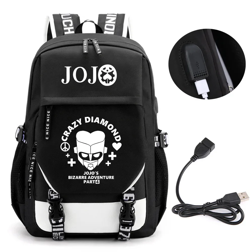anime jojo bizarre adventure kira sac à dos école livre sacs mochila voyage usb port sac ordinateur portable garçon filles sac à dos