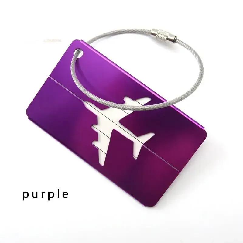 étiquette de bagage en aluminium durable, design tendance avec anneau en acier antivol, étiquette d'identification de bagage pour enregistrement à l'embarquement.